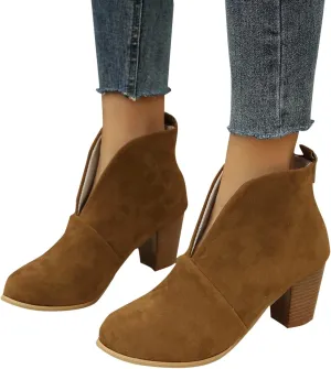 Ankle Boots for Women Platform Low Heel Ankle Boots Western Cowboy Pointed Toe Fashion Retro Classic Pull-On Ankle Booties