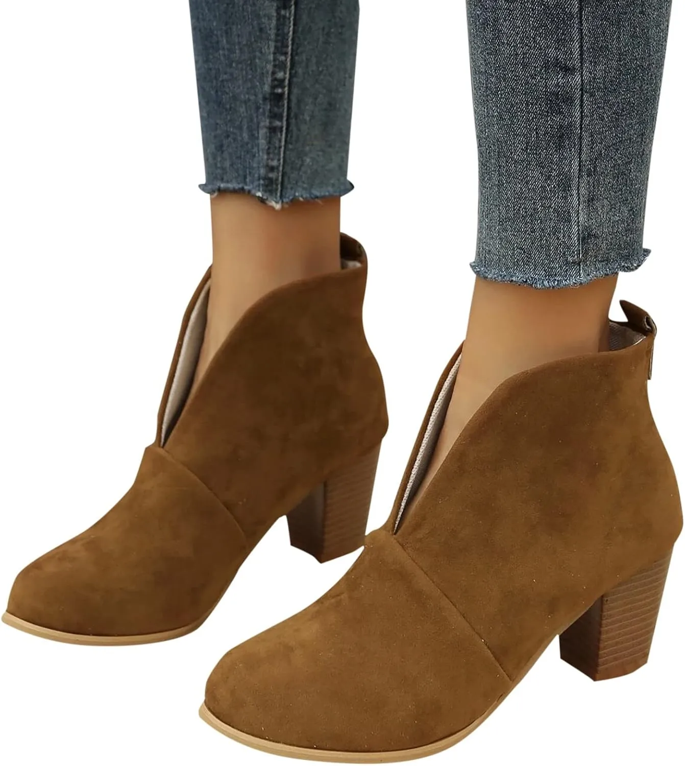 Ankle Boots for Women Platform Low Heel Ankle Boots Western Cowboy Pointed Toe Fashion Retro Classic Pull-On Ankle Booties