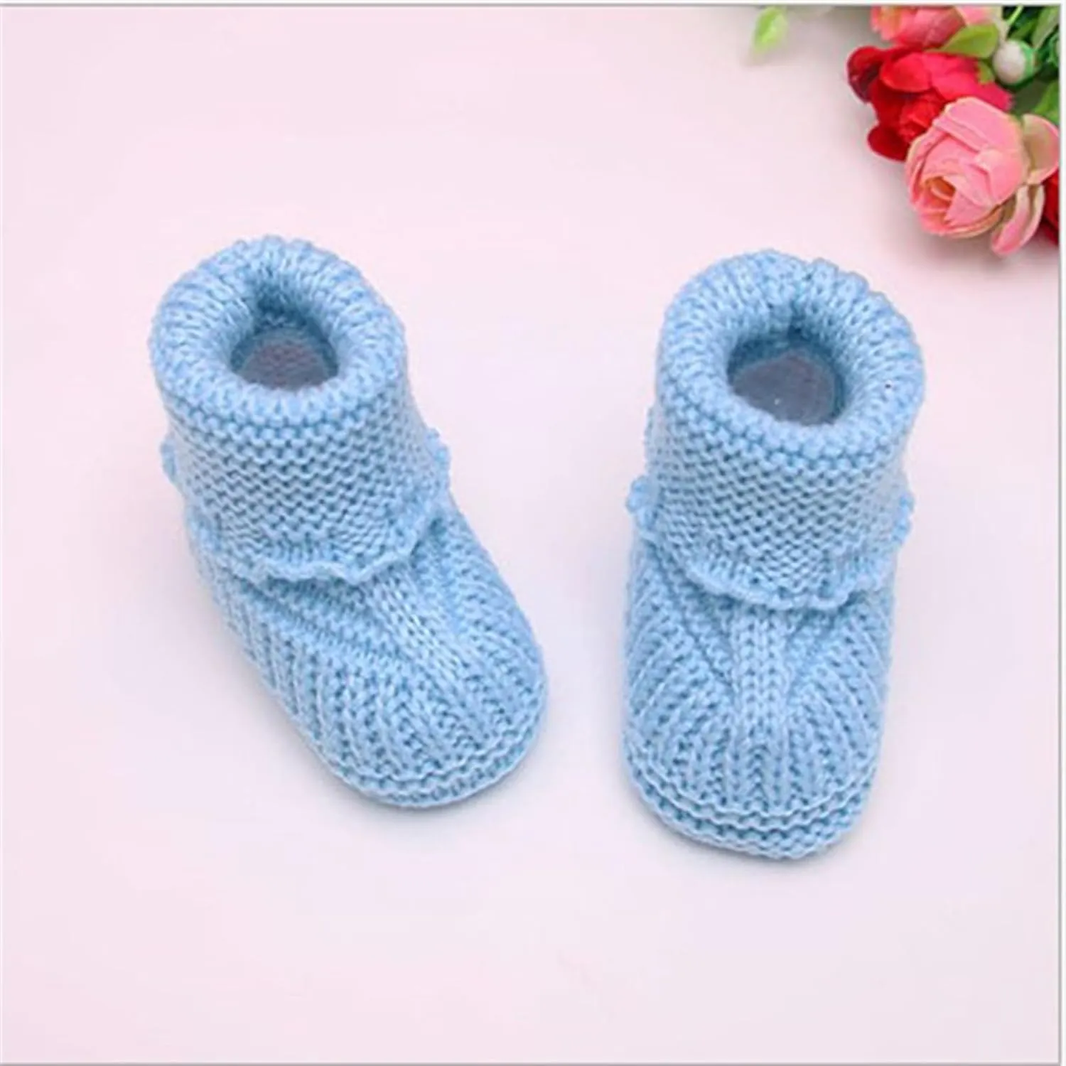 Baby Boys Girls Booties Newborn Infant Hand Knitting Crochet Boy and Girl Cozy Shoes Non Slip Crib Booties Winter