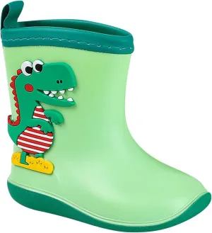 Baby Kids Easy On Rain Shoes Boots for Toddler Little Kid Dinosaur Print Rainboots Waterproof Rubber Boots Baby Booties