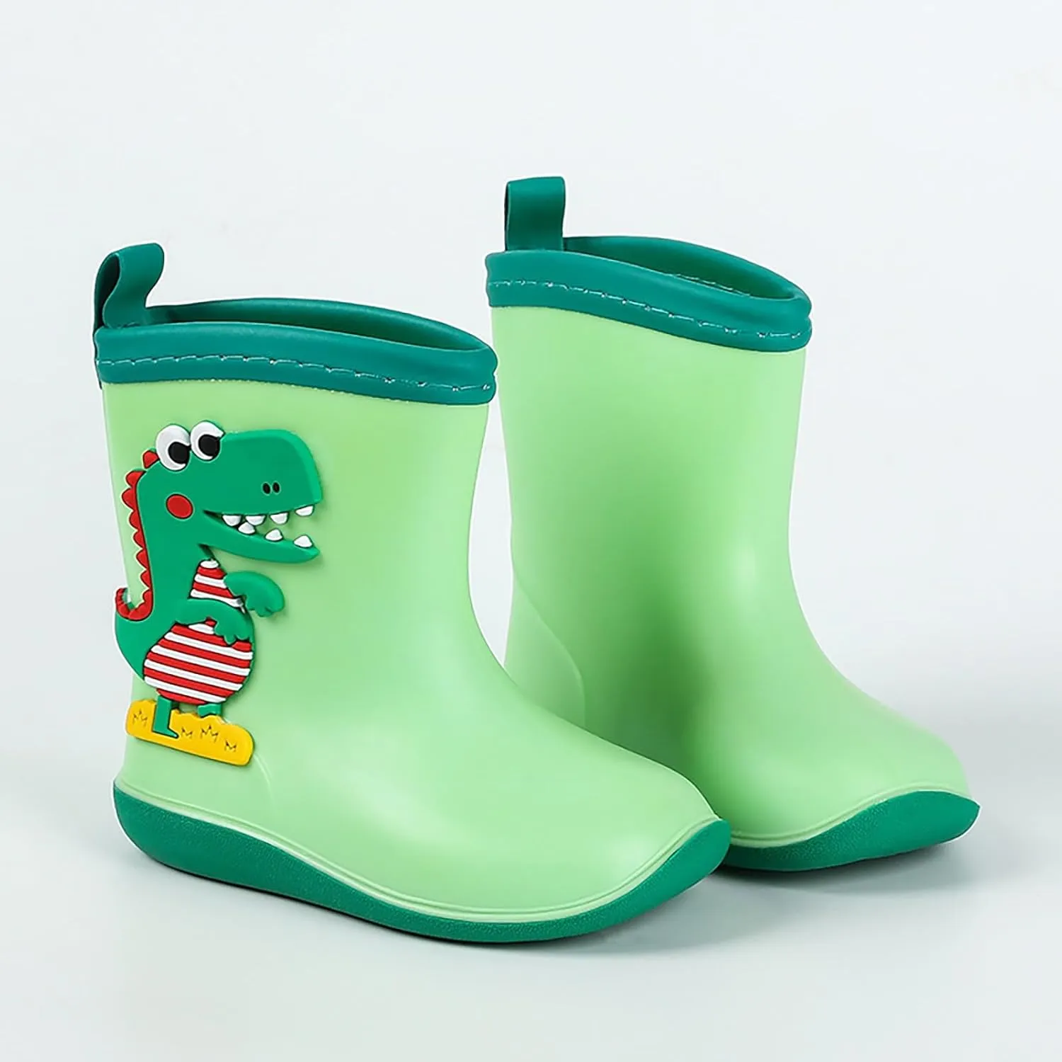 Baby Kids Easy On Rain Shoes Boots for Toddler Little Kid Dinosaur Print Rainboots Waterproof Rubber Boots Baby Booties