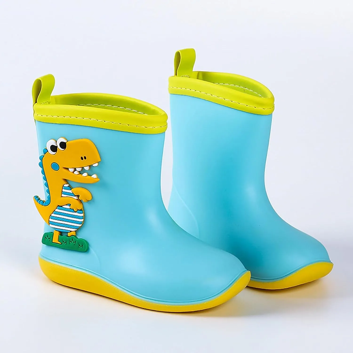 Baby Kids Easy On Rain Shoes Boots for Toddler Little Kid Dinosaur Print Rainboots Waterproof Rubber Boots Baby Booties