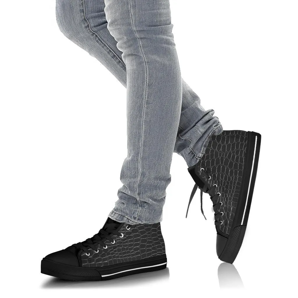 Black Snake Skin Print High Top Sneakers