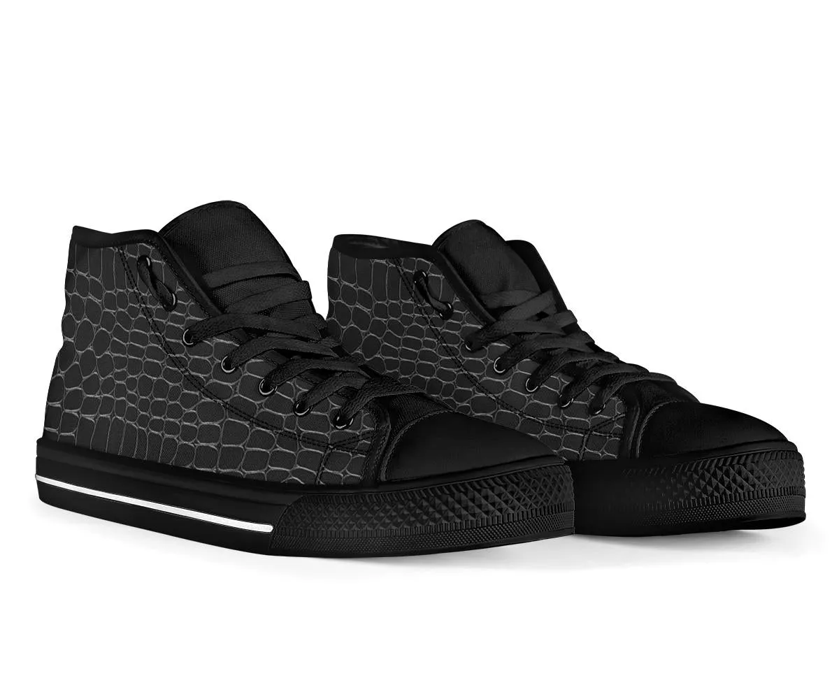 Black Snake Skin Print High Top Sneakers