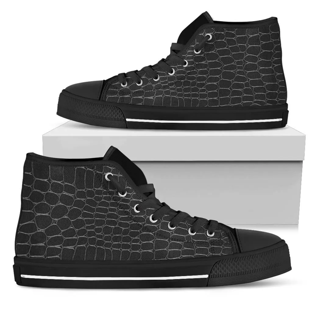 Black Snake Skin Print High Top Sneakers
