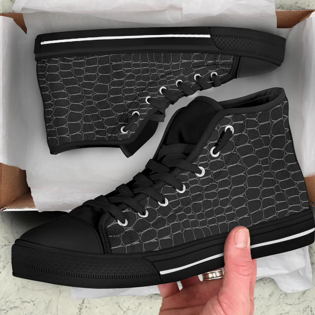 Black Snake Skin Print High Top Sneakers