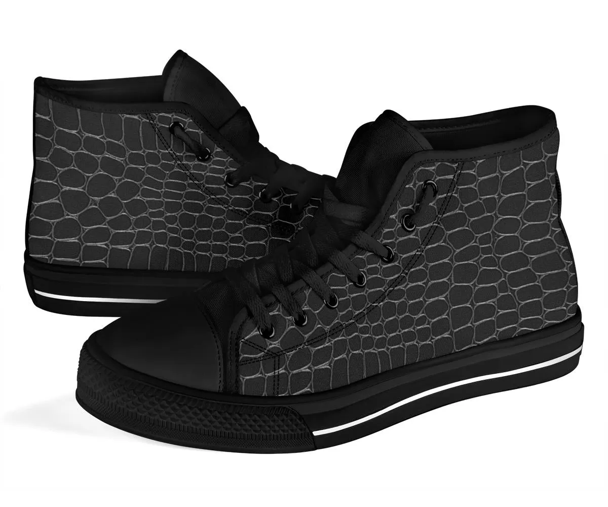 Black Snake Skin Print High Top Sneakers