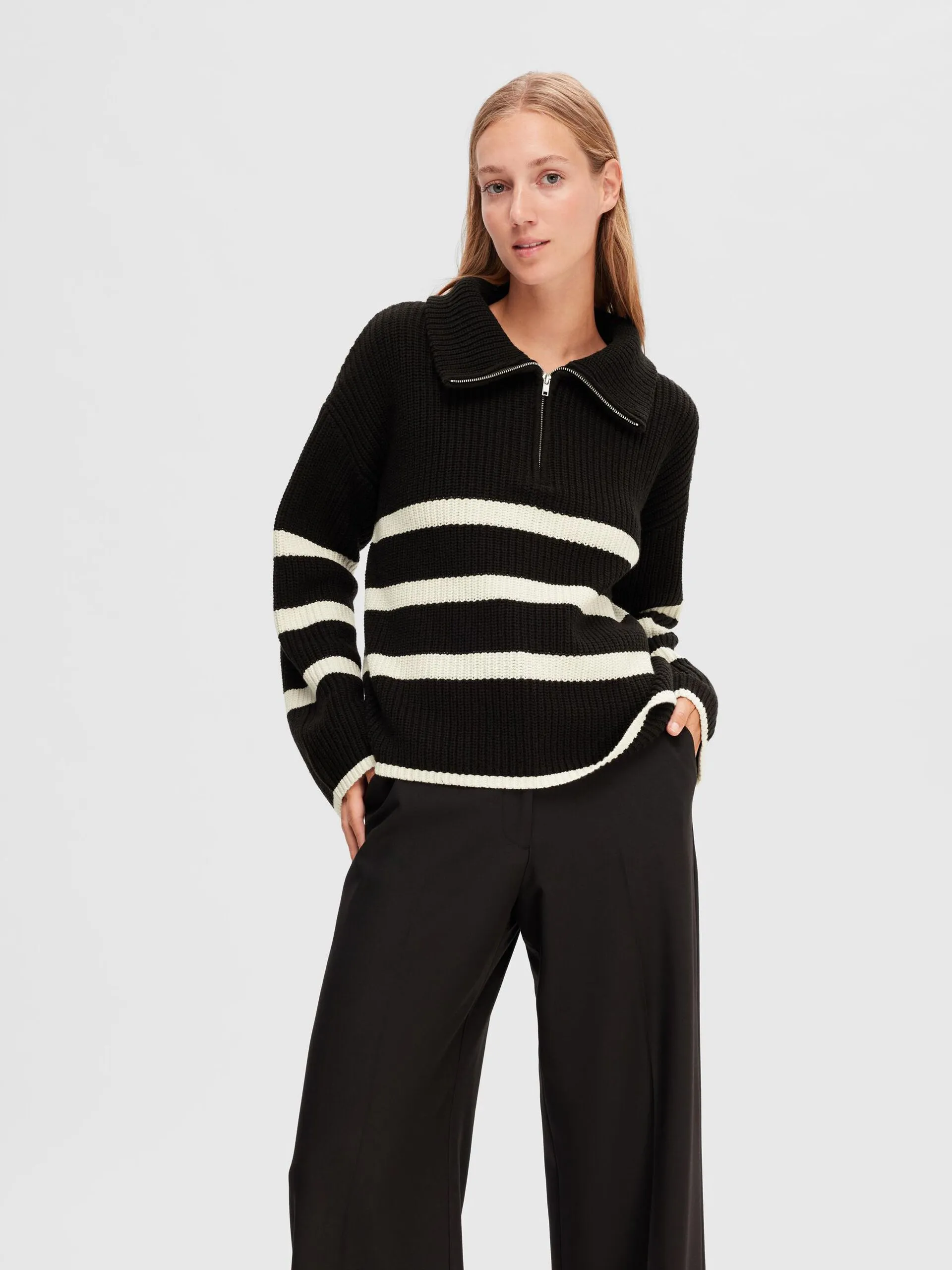 Bloomie LS Knit Half Zip - Black Snow White