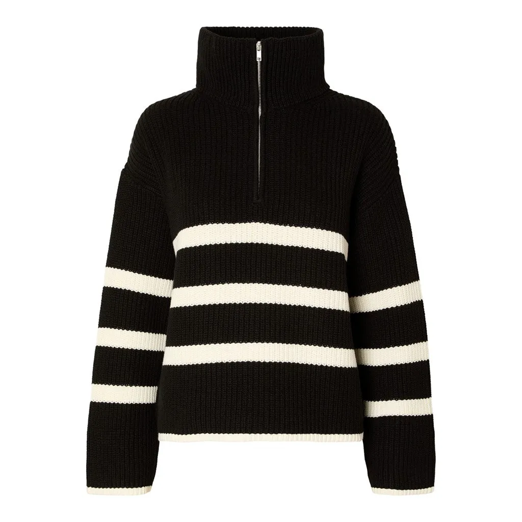 Bloomie LS Knit Half Zip - Black Snow White