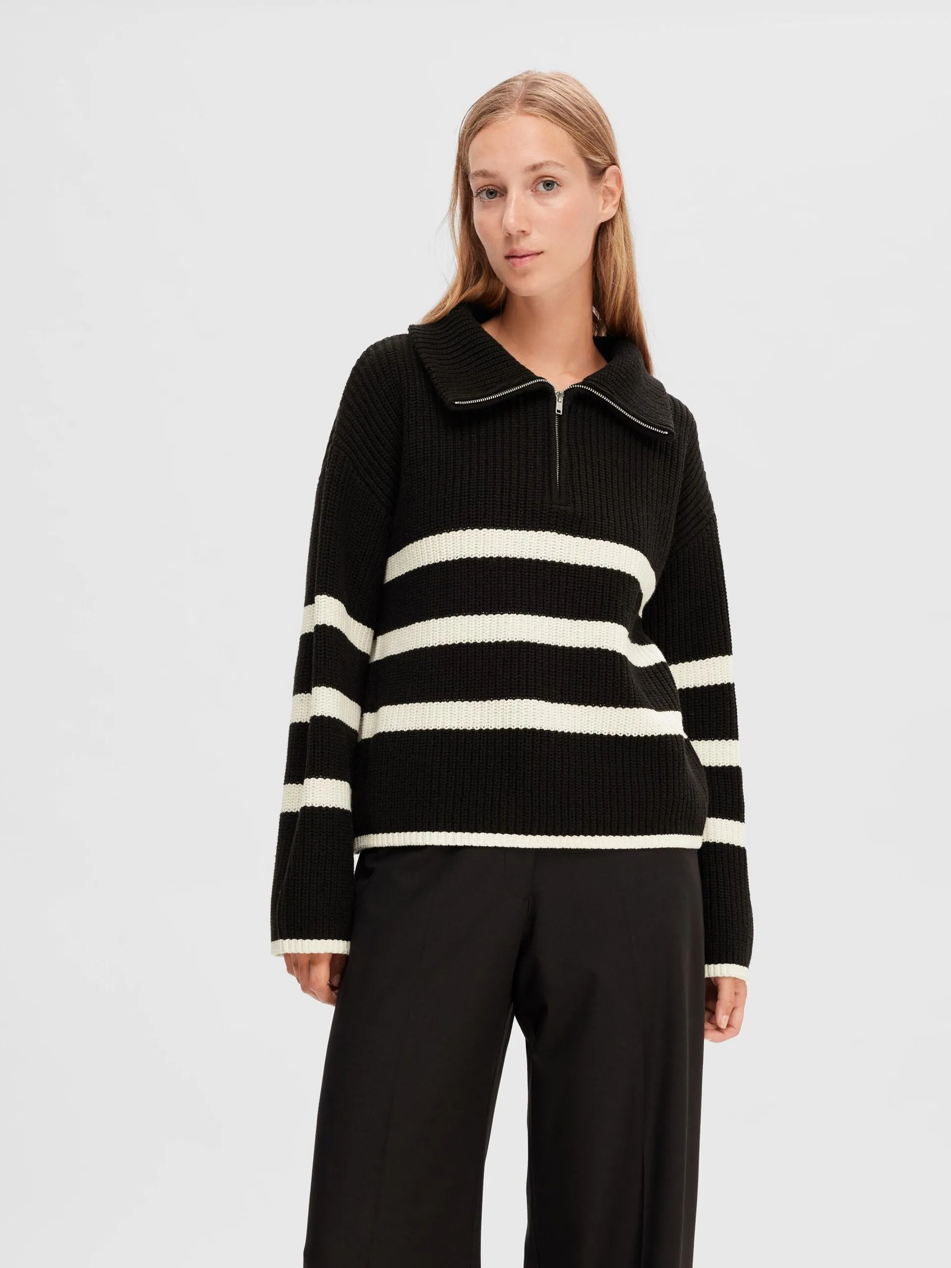 Bloomie LS Knit Half Zip - Black Snow White