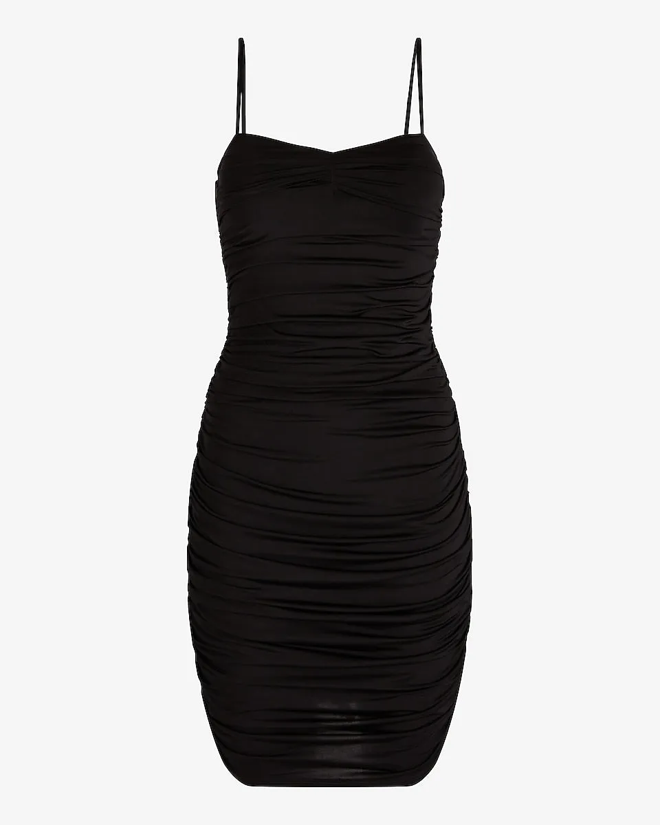 Body Contour Ruched Mini Dress in Pitch Black