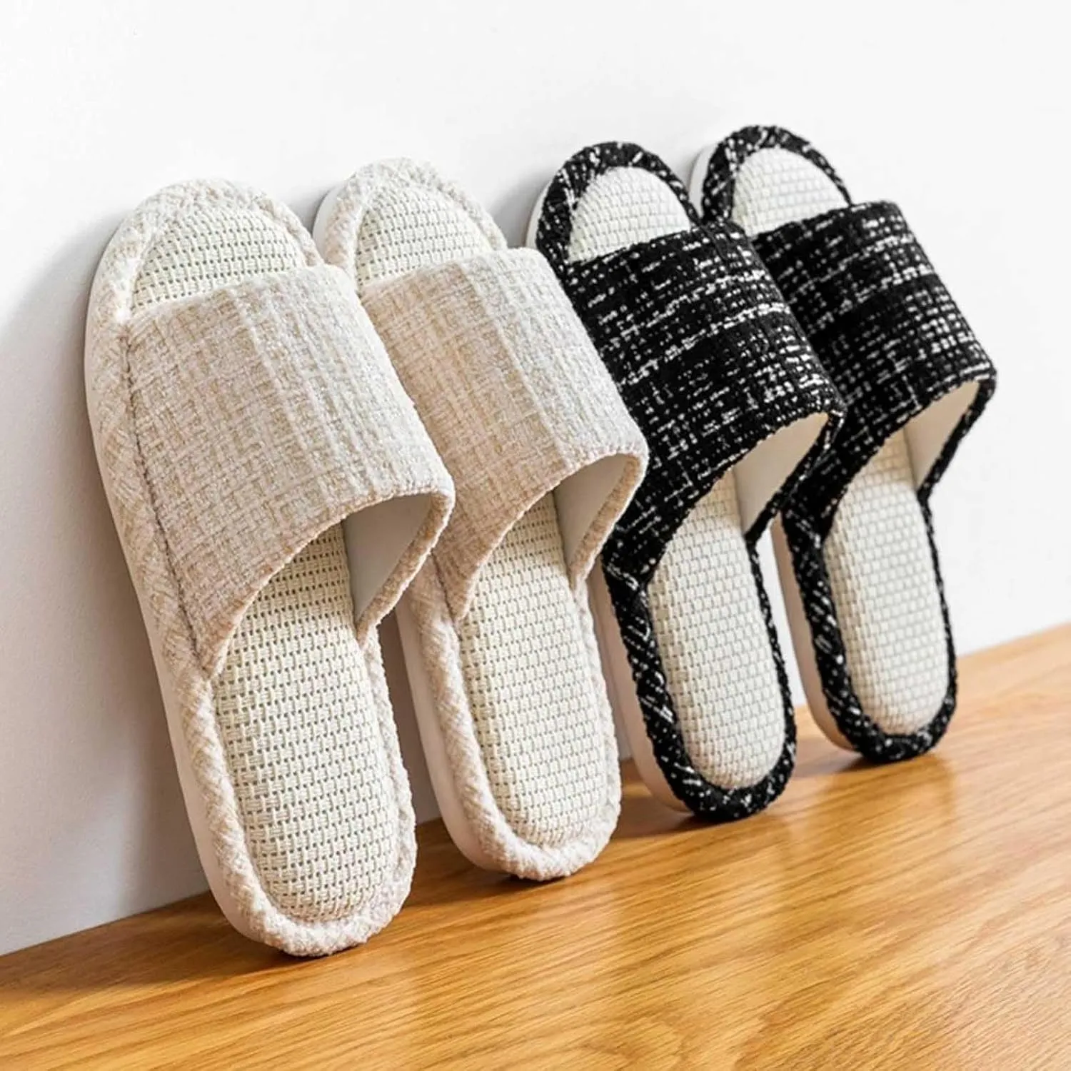Couples Fashion Open Toe Cloth Mute Slippers Men's and Women's Linen Home Shoes Women Bed Slippers Size 11