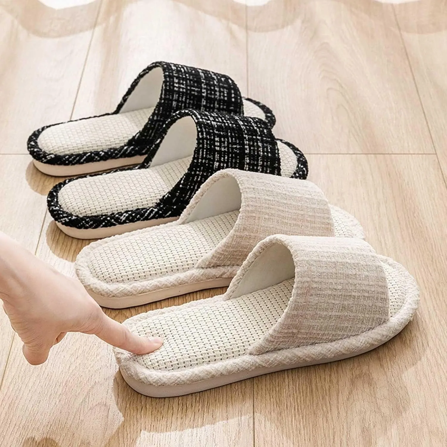 Couples Fashion Open Toe Cloth Mute Slippers Men's and Women's Linen Home Shoes Women Bed Slippers Size 11
