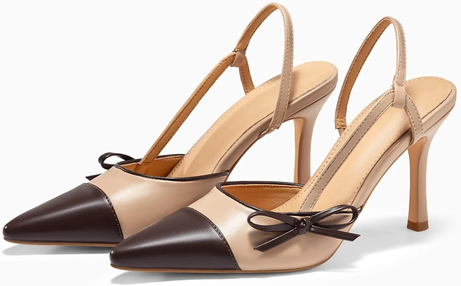 Coutgo Womens Slingback High Heels Bow Tie Closed Pointed Toe Sexy Stiletto Two Tone Dress Pumps Shoes