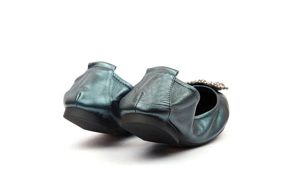 Crystal Buckle Foldable Flats