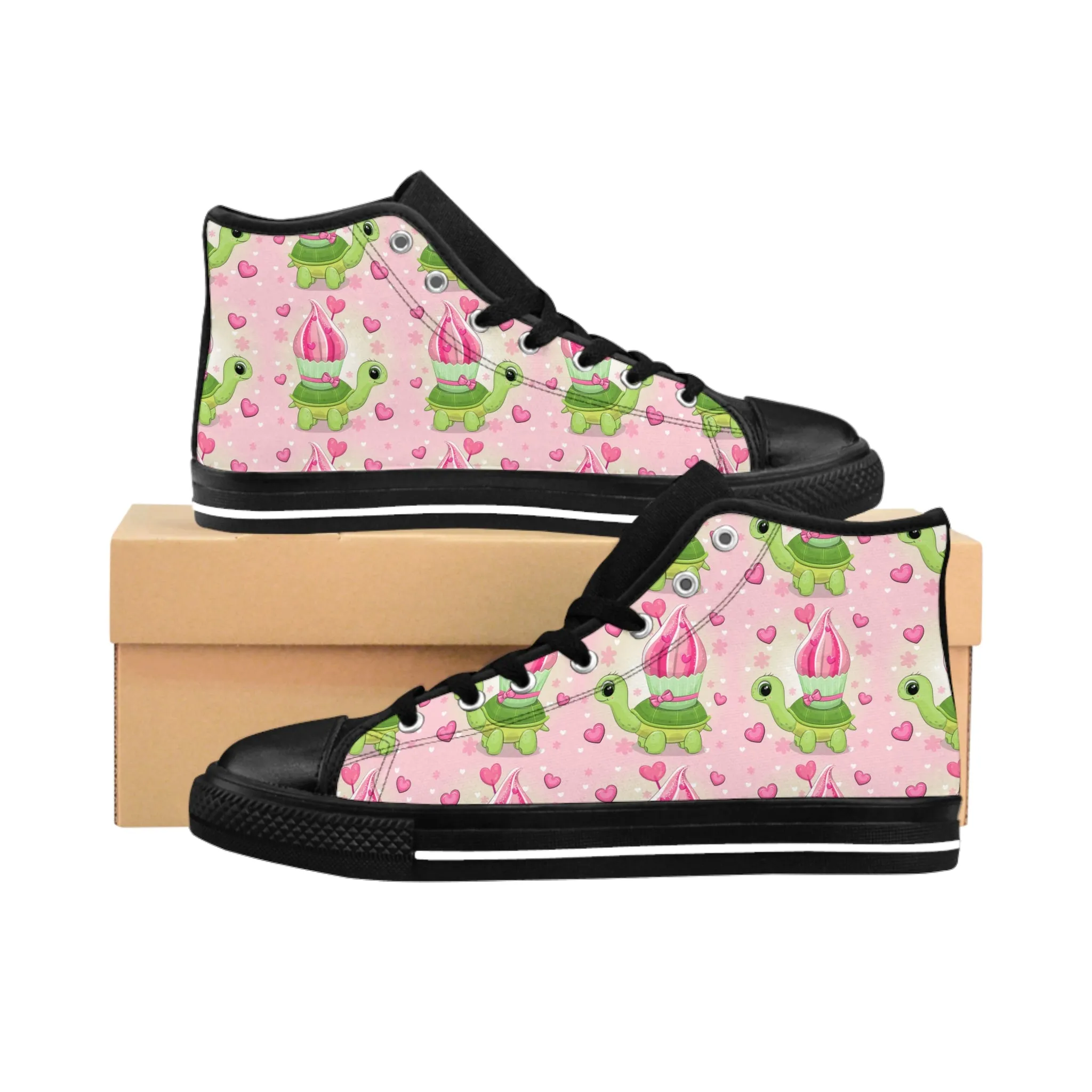 Cute Pink Turtle Cupcake Women's Classic Sneakers