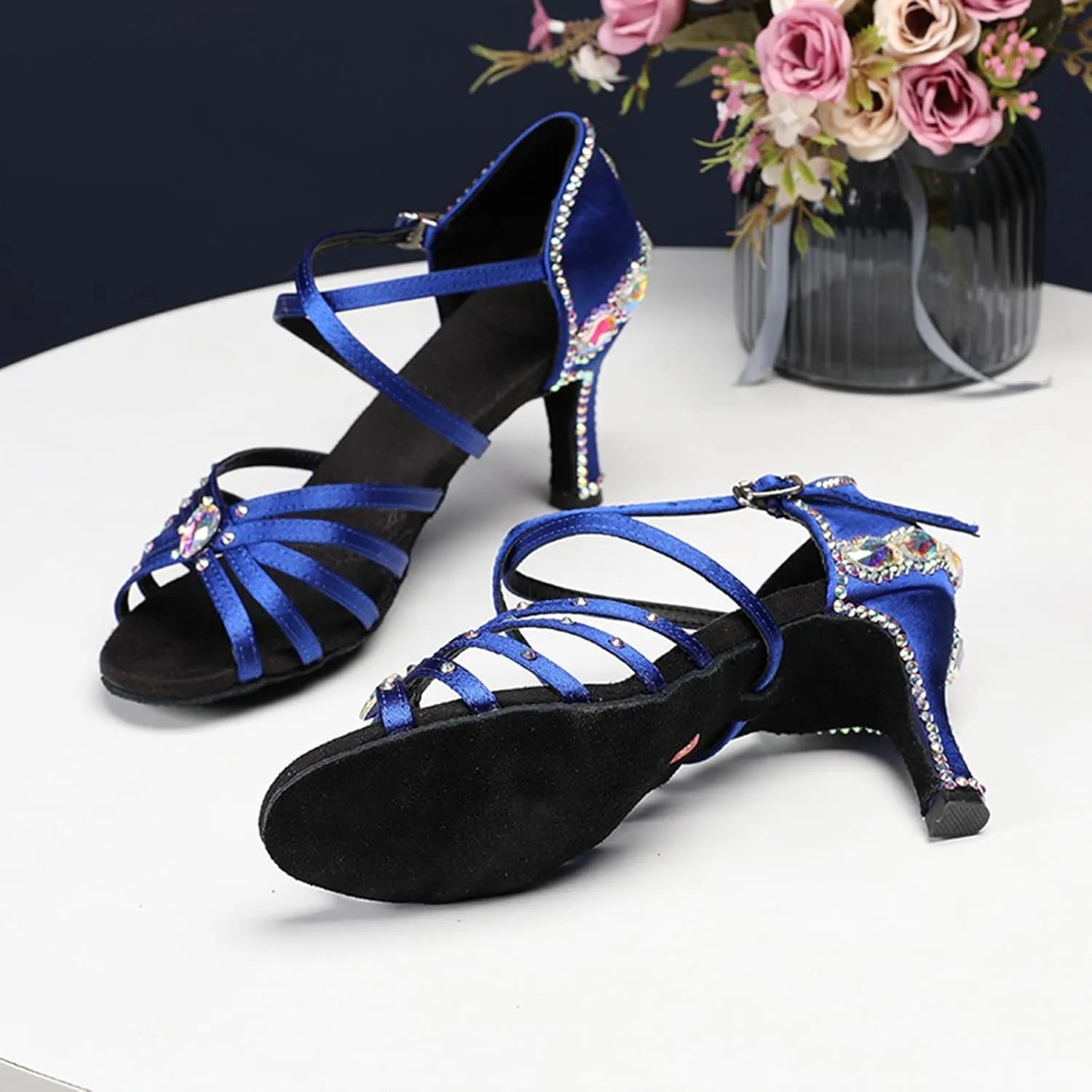 Dance Shoes with Heels for Women Girls Bridal Wedding Shoes with Rhinestones QQ05