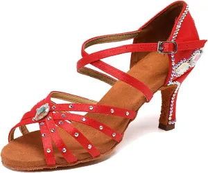 Dance Shoes with Heels for Women Girls Bridal Wedding Shoes with Rhinestones QQ05