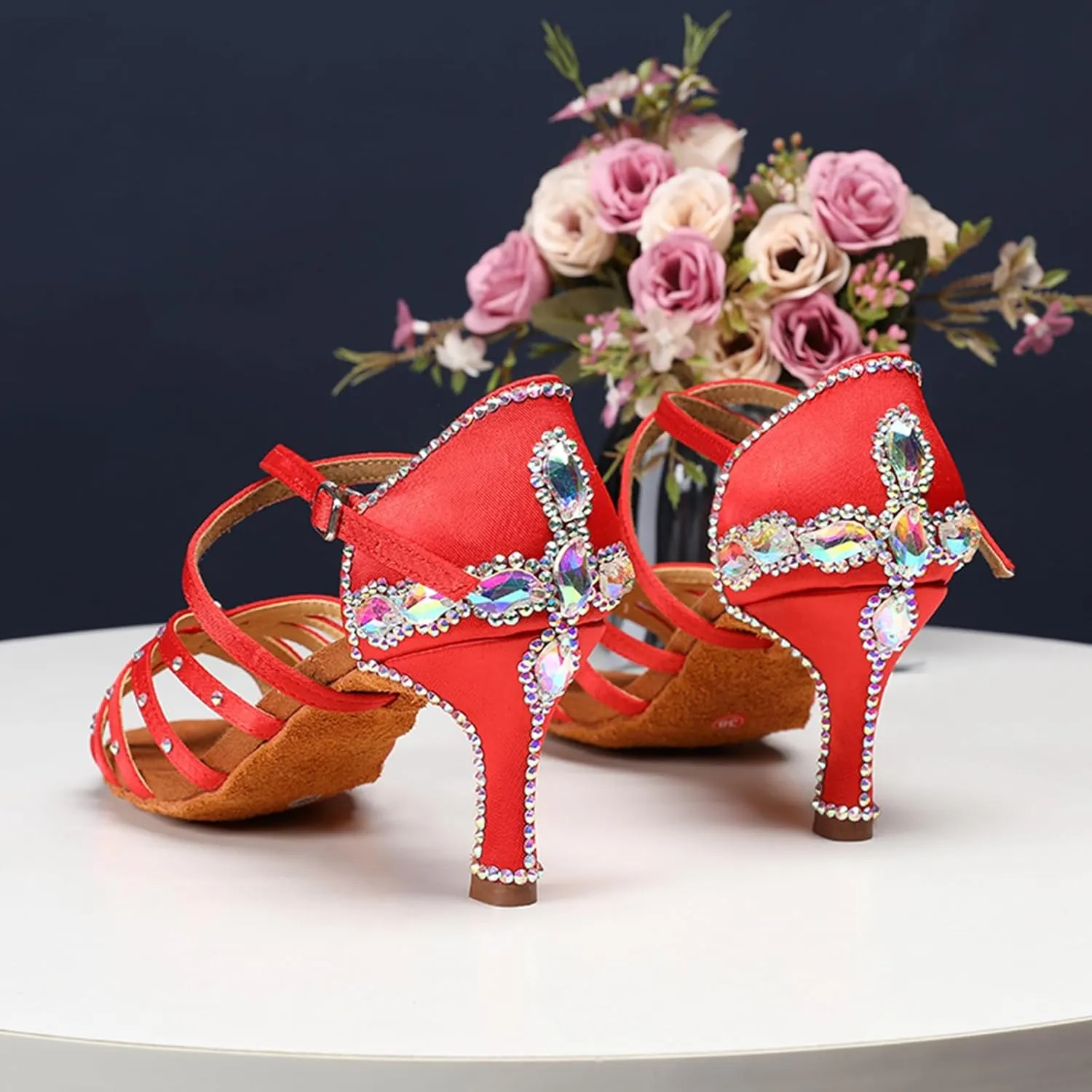 Dance Shoes with Heels for Women Girls Bridal Wedding Shoes with Rhinestones QQ05
