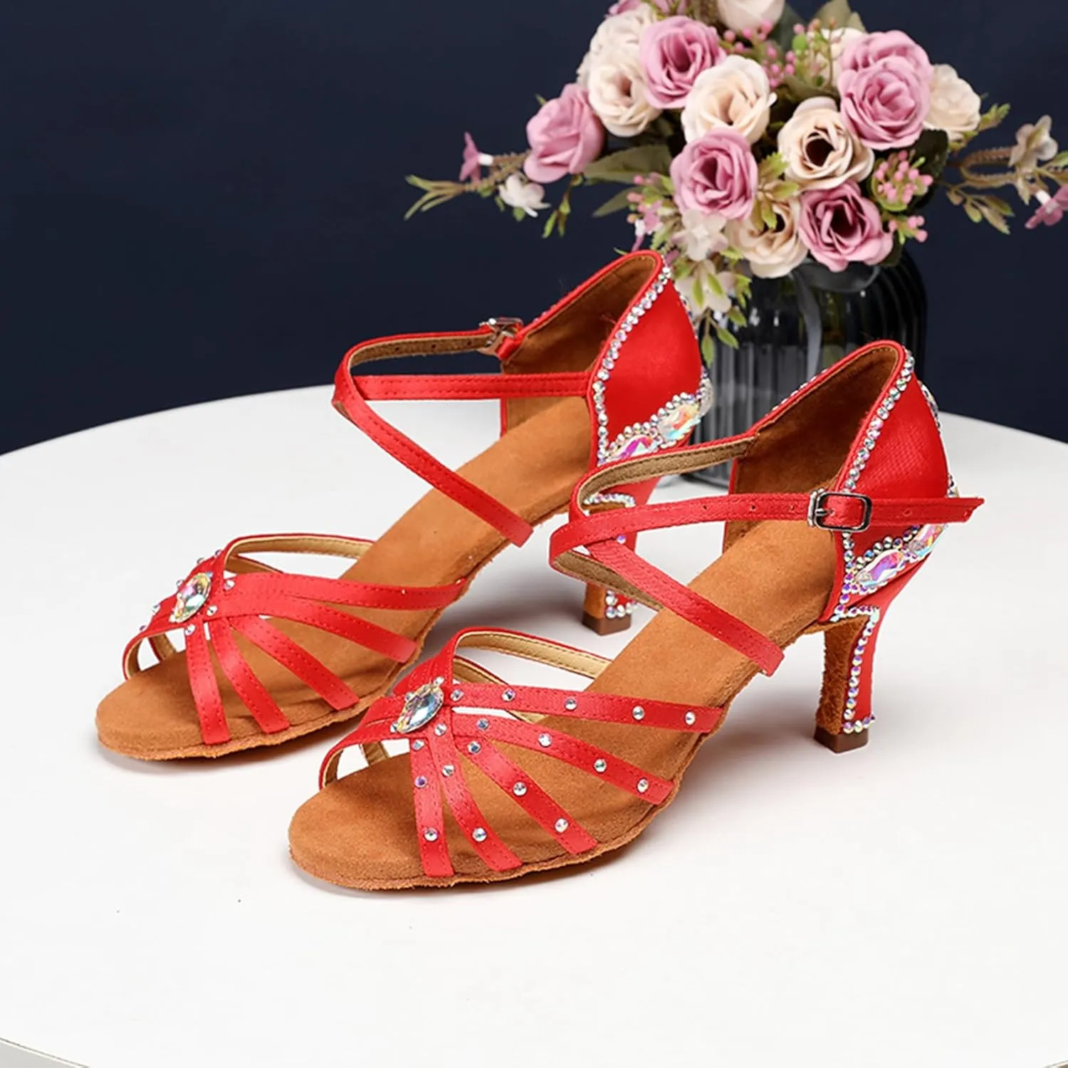 Dance Shoes with Heels for Women Girls Bridal Wedding Shoes with Rhinestones QQ05