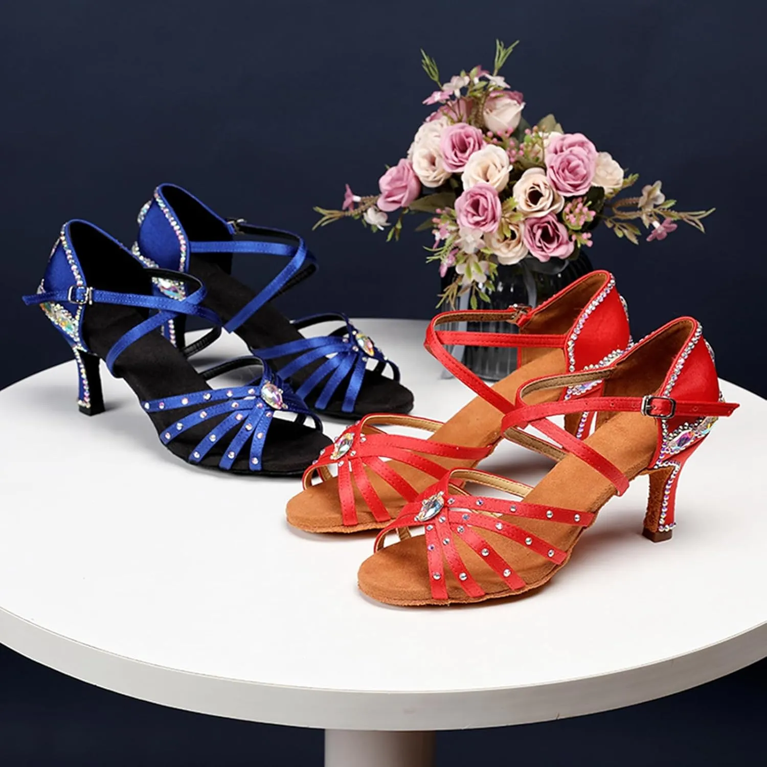 Dance Shoes with Heels for Women Girls Bridal Wedding Shoes with Rhinestones QQ05