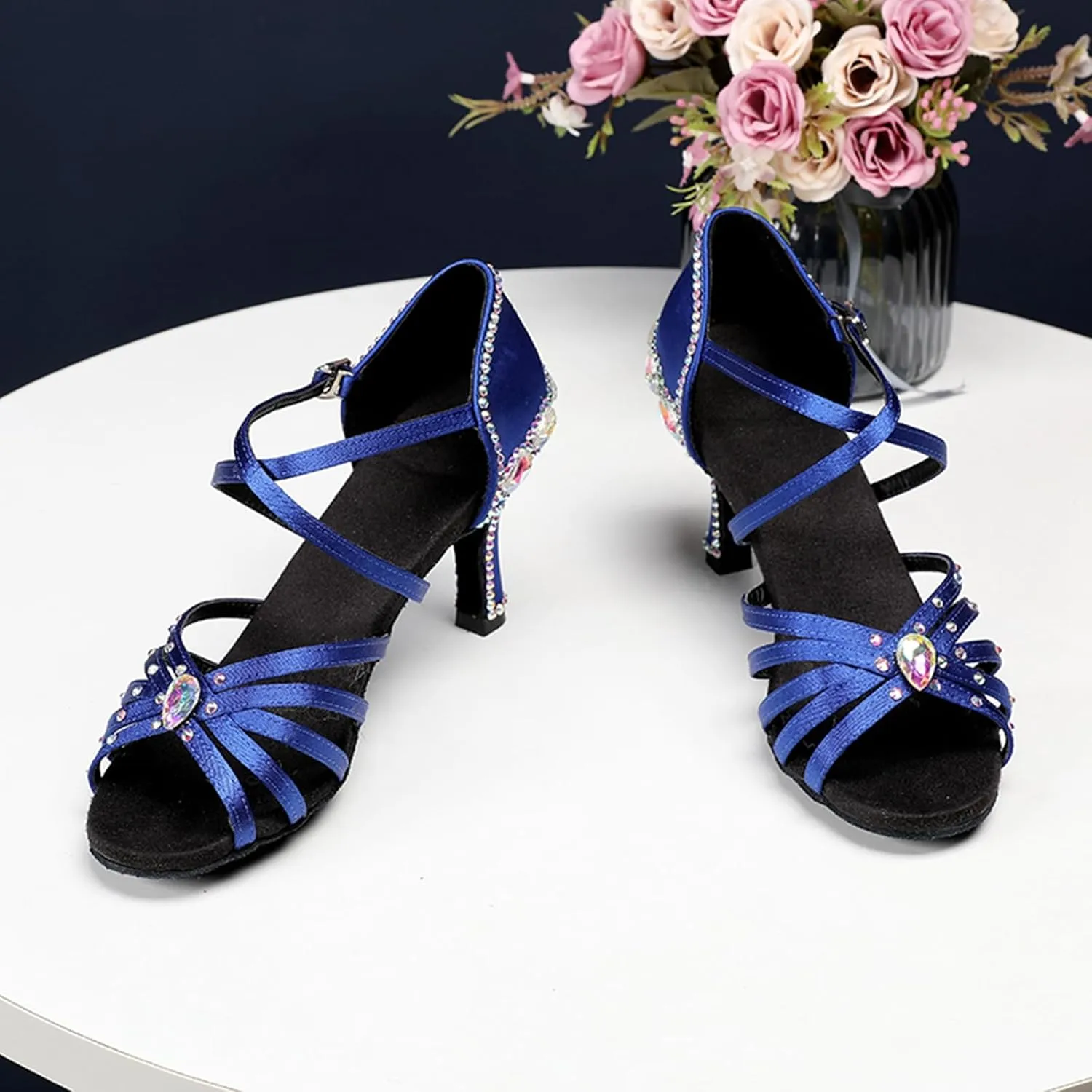 Dance Shoes with Heels for Women Girls Bridal Wedding Shoes with Rhinestones QQ05
