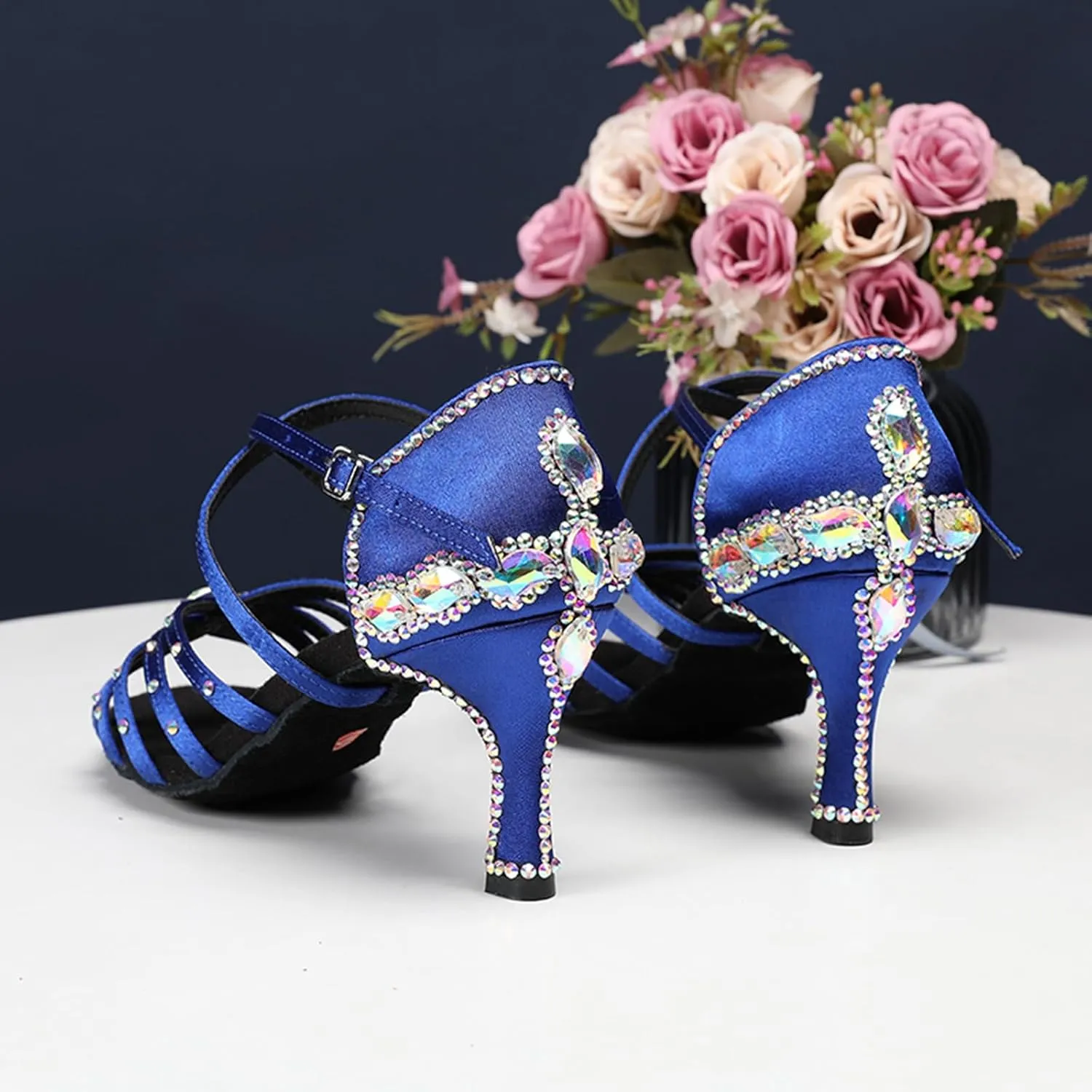 Dance Shoes with Heels for Women Girls Bridal Wedding Shoes with Rhinestones QQ05