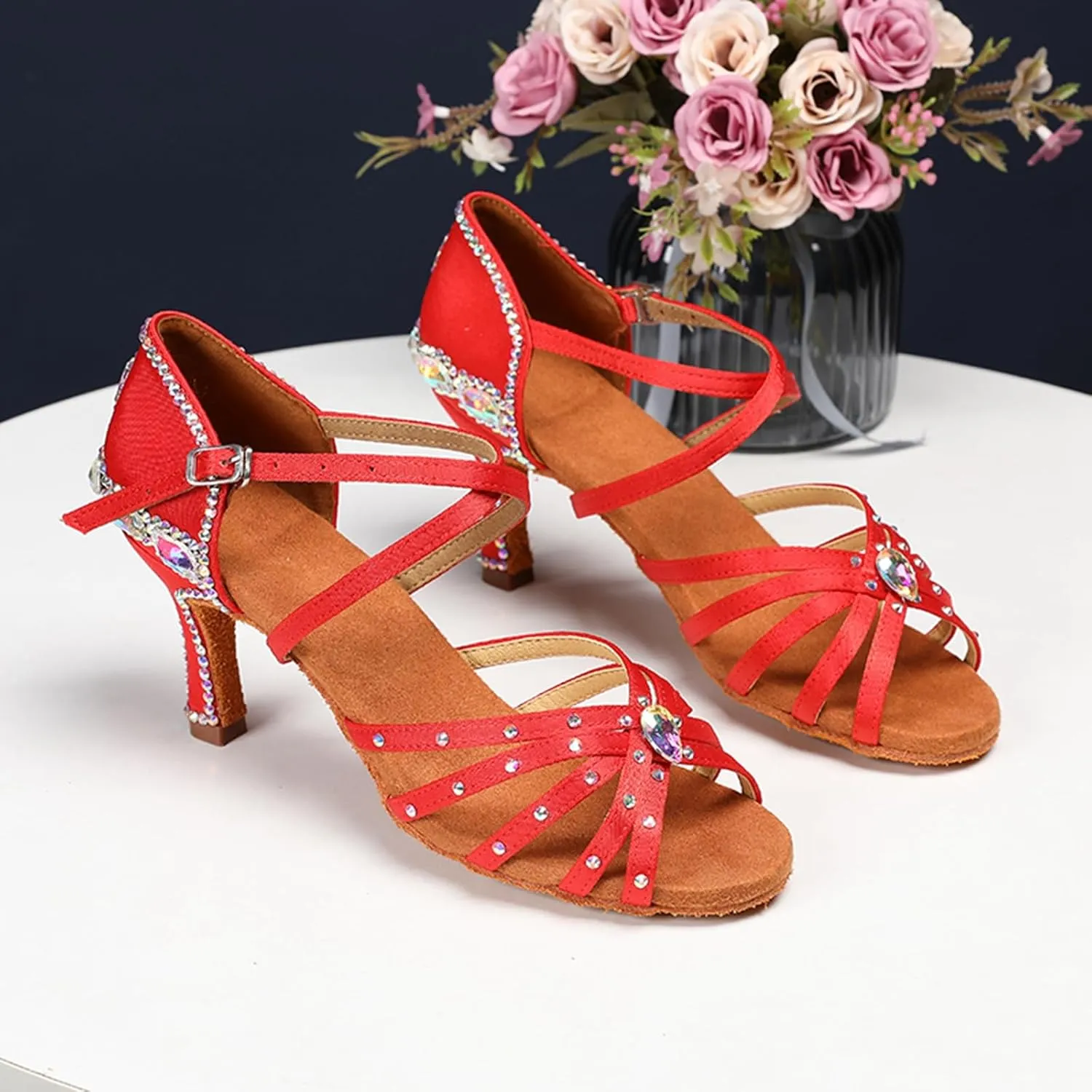 Dance Shoes with Heels for Women Girls Bridal Wedding Shoes with Rhinestones QQ05