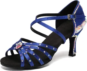Dance Shoes with Heels for Women Girls Bridal Wedding Shoes with Rhinestones QQ05