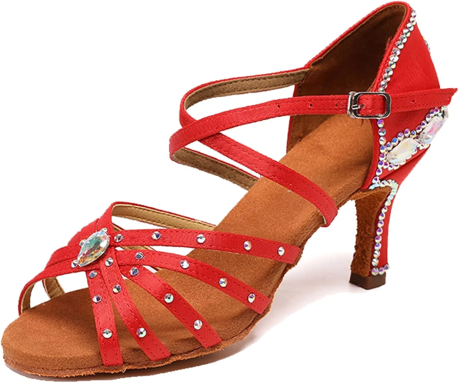 Dance Shoes with Heels for Women Girls Bridal Wedding Shoes with Rhinestones QQ05