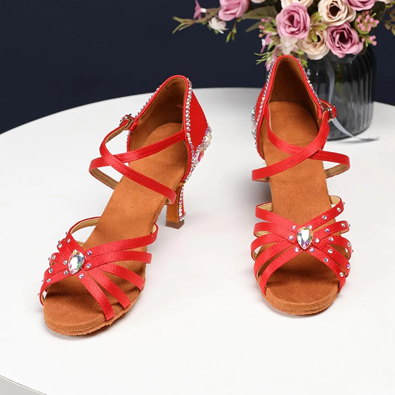 Dance Shoes with Heels for Women Girls Bridal Wedding Shoes with Rhinestones QQ05
