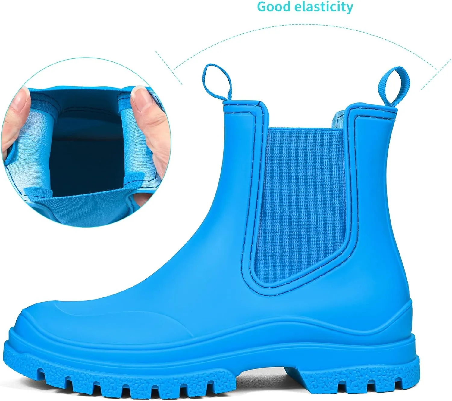 DKSUKO Women's Short Rain Boots Rubber Waterproof Garden Boots Elastic Slip On Ankle Chelsea Boot Fashion Insulated Rain Shoe for Outdoor Work Thick Sole