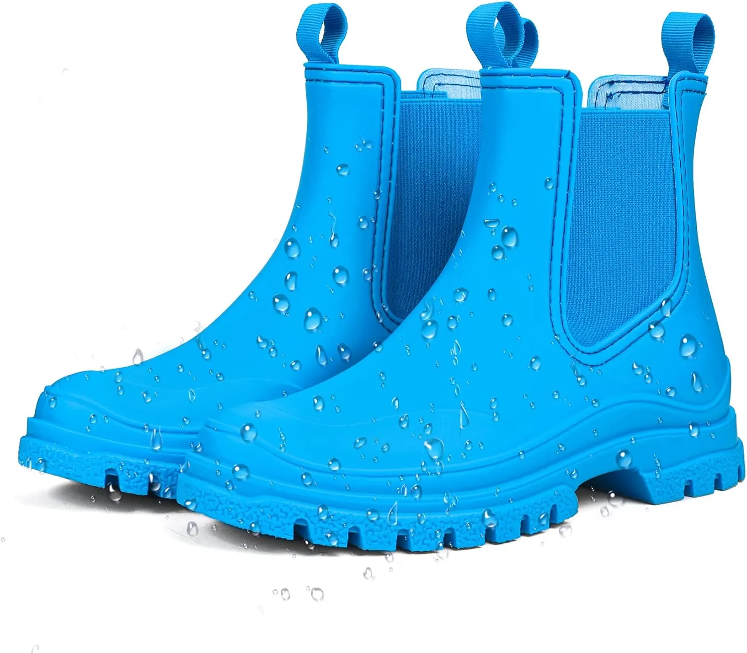 DKSUKO Women's Short Rain Boots Rubber Waterproof Garden Boots Elastic Slip On Ankle Chelsea Boot Fashion Insulated Rain Shoe for Outdoor Work Thick Sole