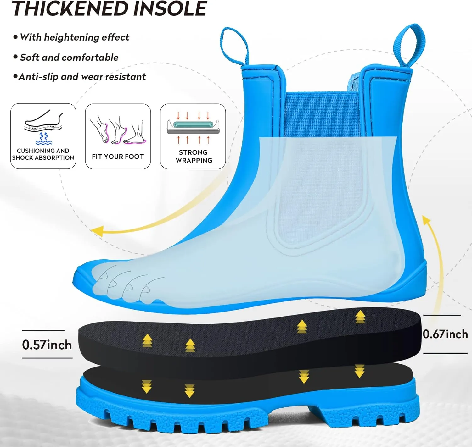 DKSUKO Women's Short Rain Boots Rubber Waterproof Garden Boots Elastic Slip On Ankle Chelsea Boot Fashion Insulated Rain Shoe for Outdoor Work Thick Sole