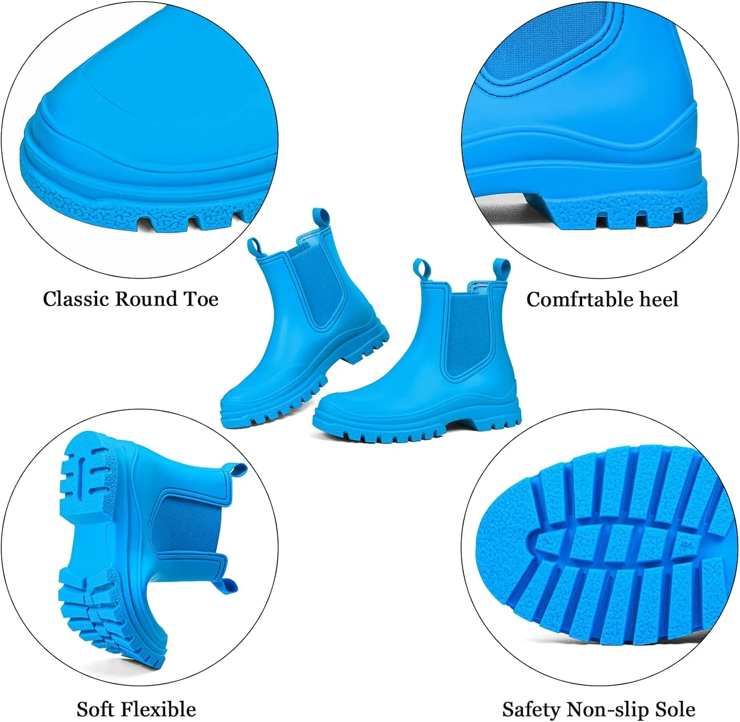 DKSUKO Women's Short Rain Boots Rubber Waterproof Garden Boots Elastic Slip On Ankle Chelsea Boot Fashion Insulated Rain Shoe for Outdoor Work Thick Sole
