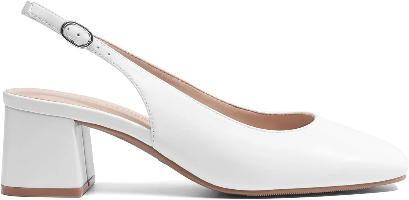 DREAM PAIRS Women's Low Chunky Heels Slingback Square Toe Block Dress Shoes Closed Toe Comfortable Wedding Work Pumps
