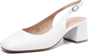 DREAM PAIRS Women's Low Chunky Heels Slingback Square Toe Block Dress Shoes Closed Toe Comfortable Wedding Work Pumps