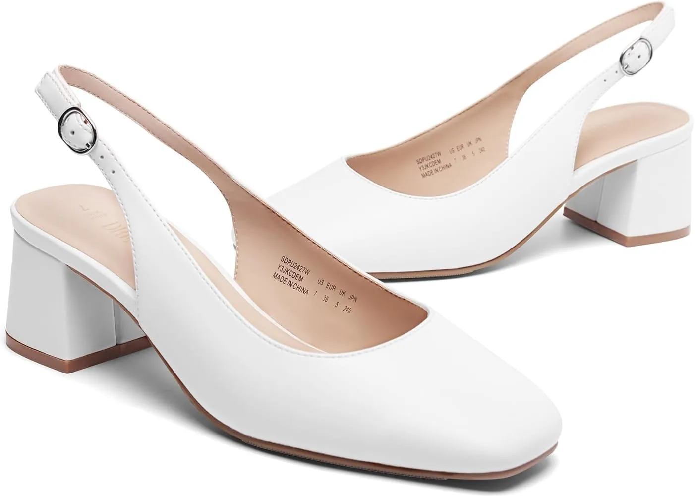 DREAM PAIRS Women's Low Chunky Heels Slingback Square Toe Block Dress Shoes Closed Toe Comfortable Wedding Work Pumps