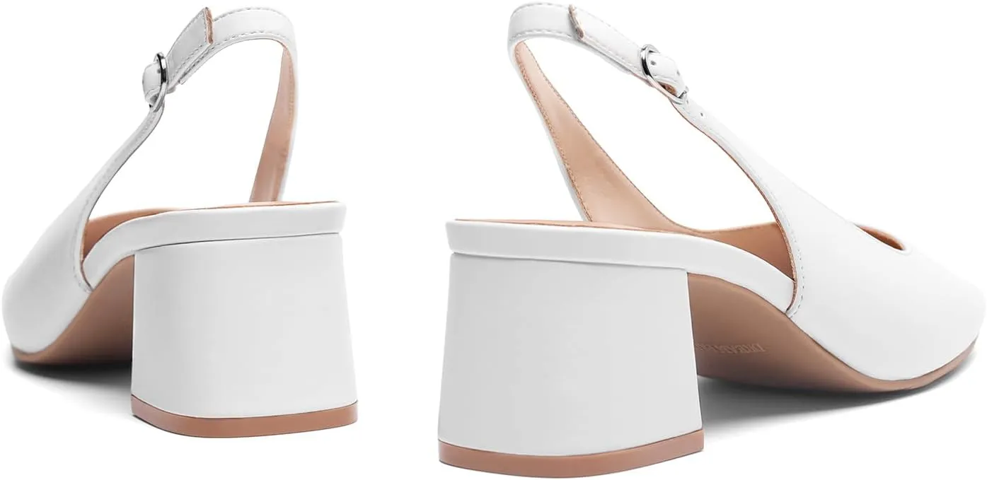 DREAM PAIRS Women's Low Chunky Heels Slingback Square Toe Block Dress Shoes Closed Toe Comfortable Wedding Work Pumps