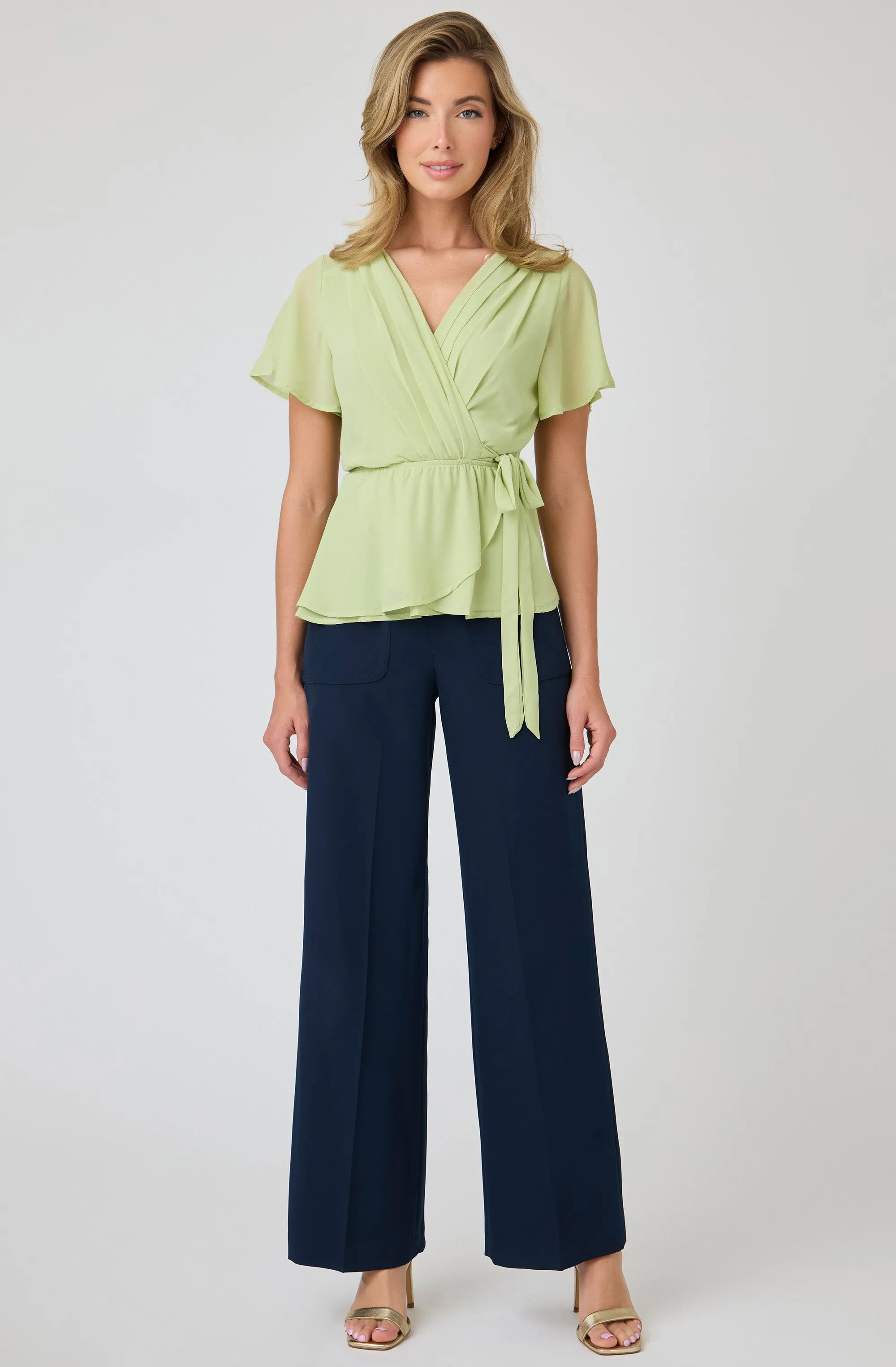 Faux Wrap Peplum Hem Blouse