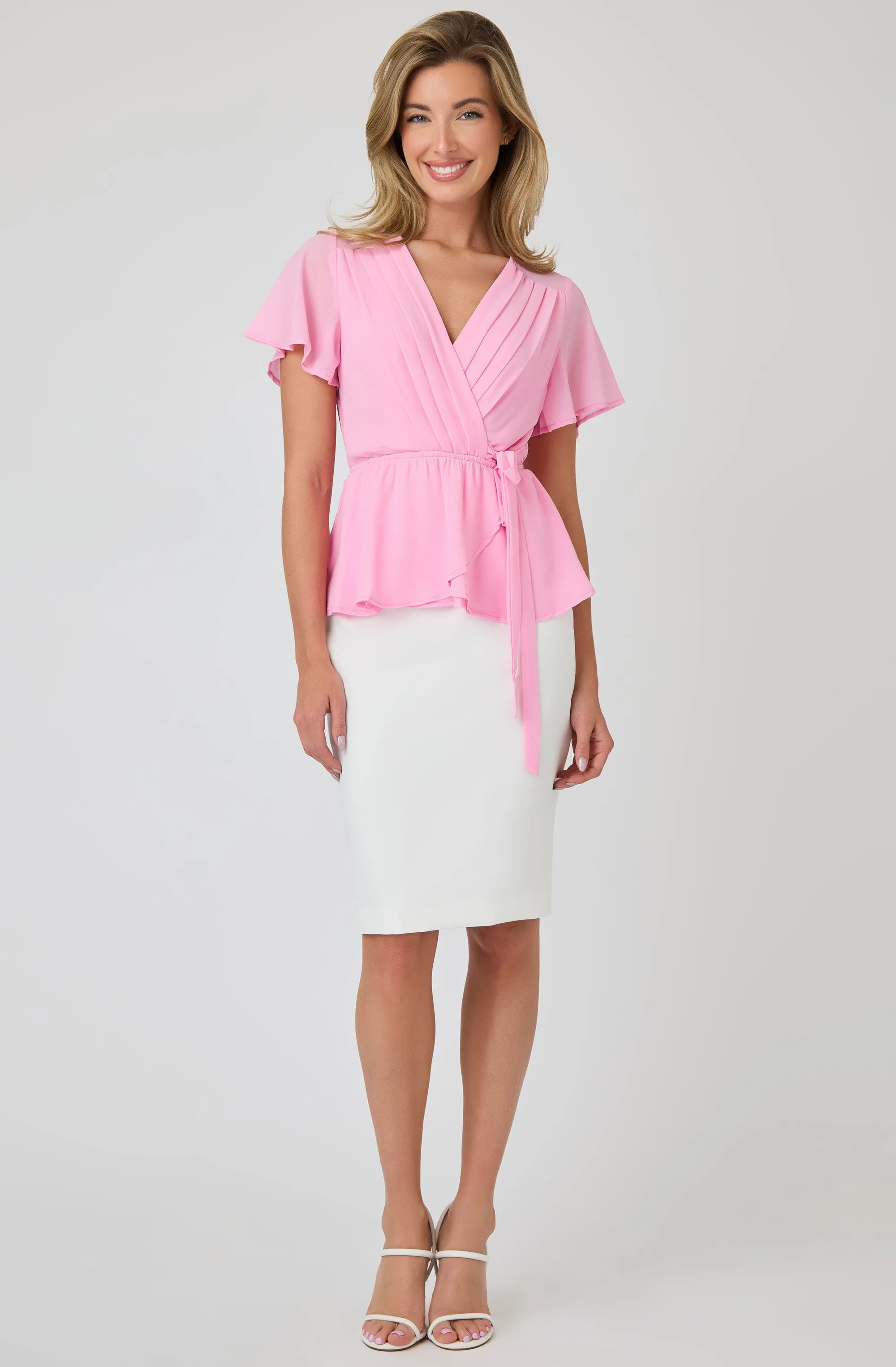 Faux Wrap Peplum Hem Blouse