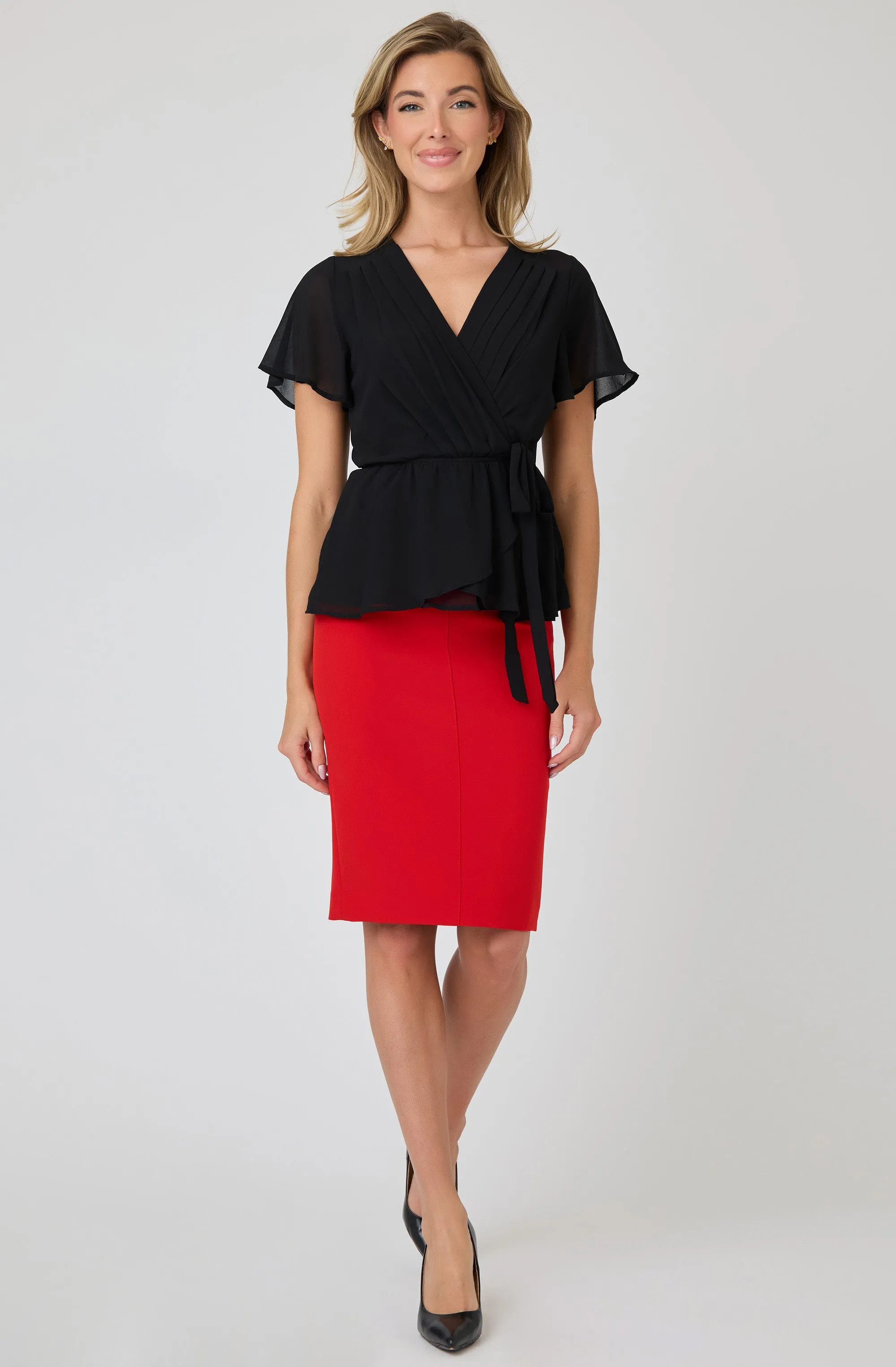Faux Wrap Peplum Hem Blouse