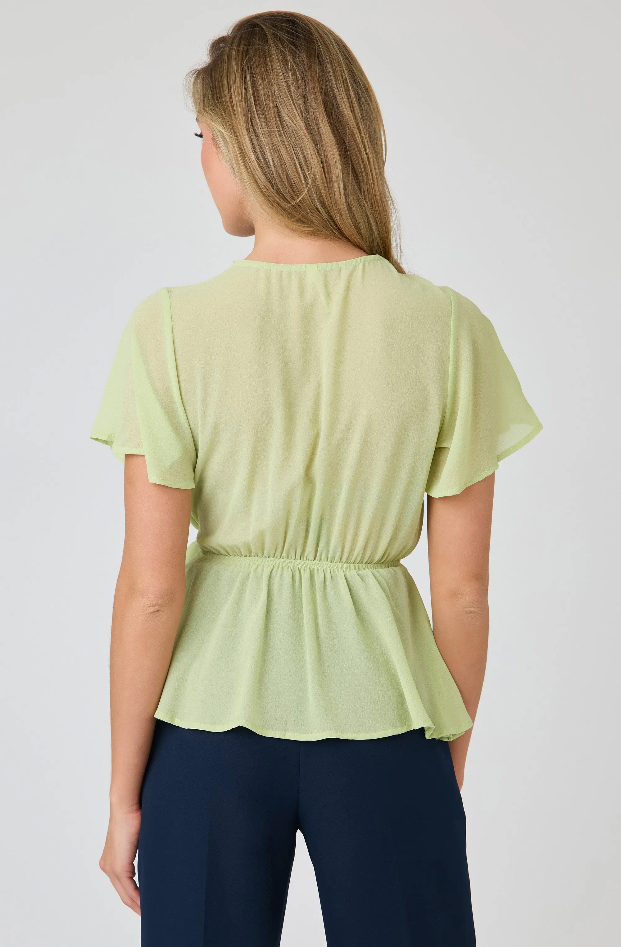 Faux Wrap Peplum Hem Blouse