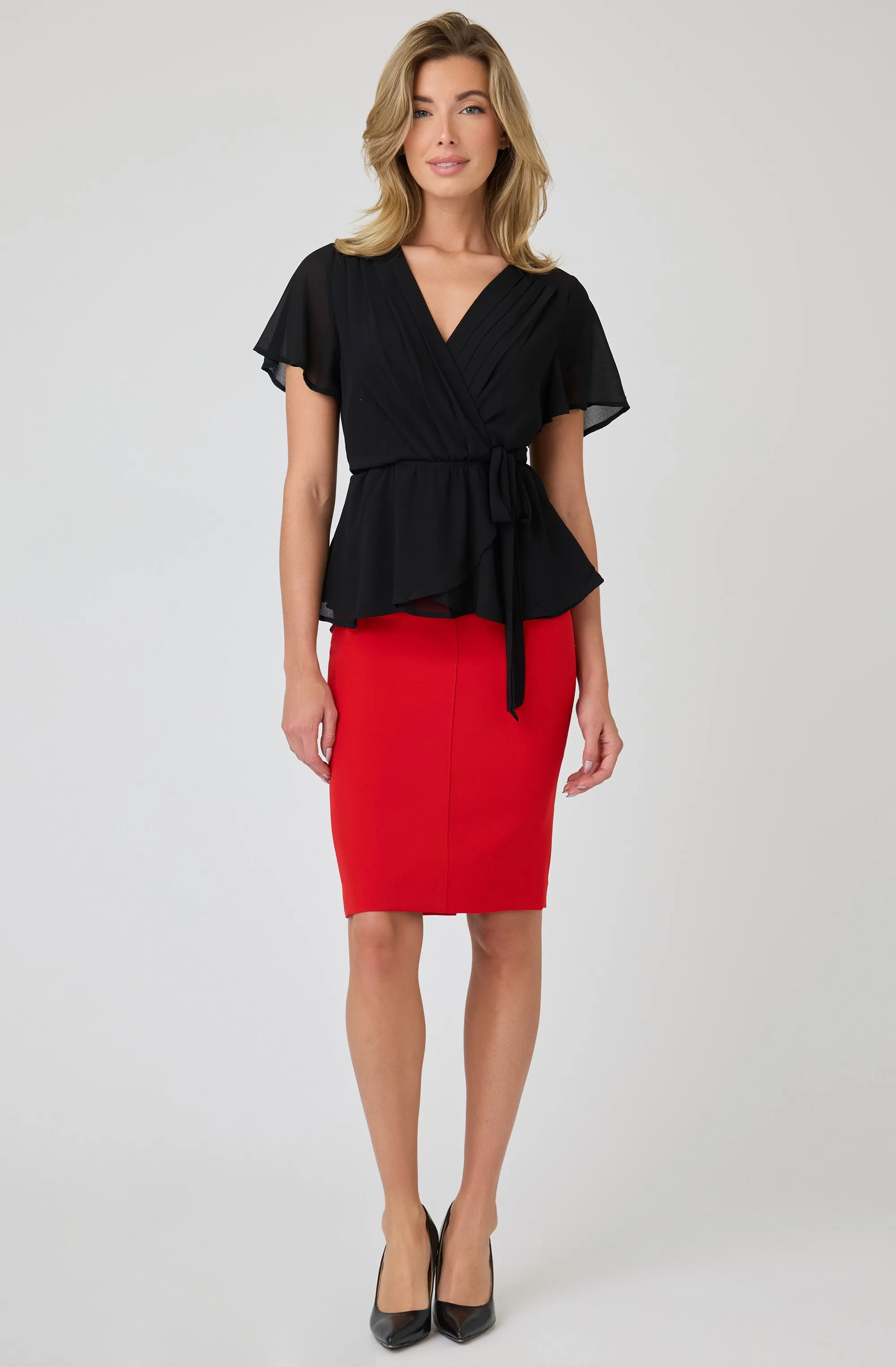 Faux Wrap Peplum Hem Blouse