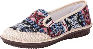 Floral Embroidery Frog Button Decor For Women Slip On Shallow Mouth Simple Single Shoes Casual Shoes Work Shoes Dress Non Slip Battle Dance Slip on Outdoor Soft round slipper soles C52-Beige