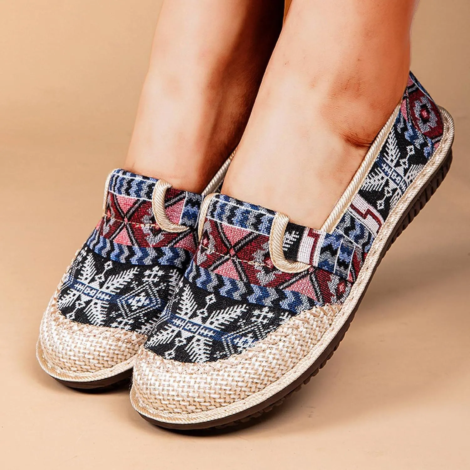 Floral Embroidery Frog Button Decor For Women Slip On Shallow Mouth Simple Single Shoes Casual Shoes Work Shoes Dress Non Slip Battle Dance Slip on Outdoor Soft round slipper soles C52-Beige