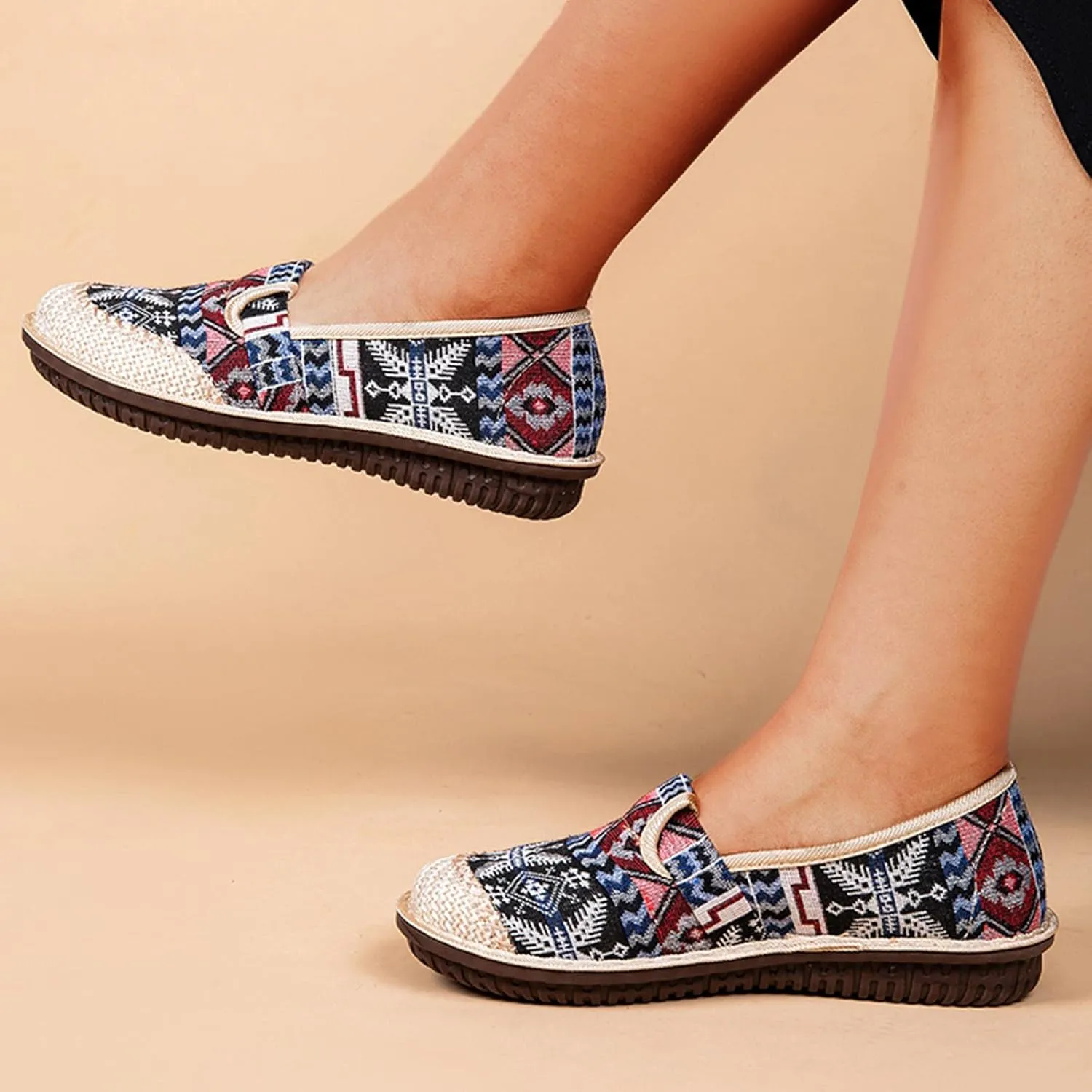 Floral Embroidery Frog Button Decor For Women Slip On Shallow Mouth Simple Single Shoes Casual Shoes Work Shoes Dress Non Slip Battle Dance Slip on Outdoor Soft round slipper soles C52-Beige