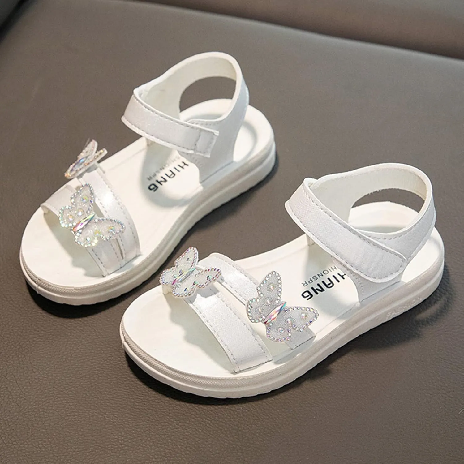 Girls Dress Sandals Kids Glitter Butterfly Princess Dress Shoes Open Toe Ankle Strap Buckle Flats Walking Sandal