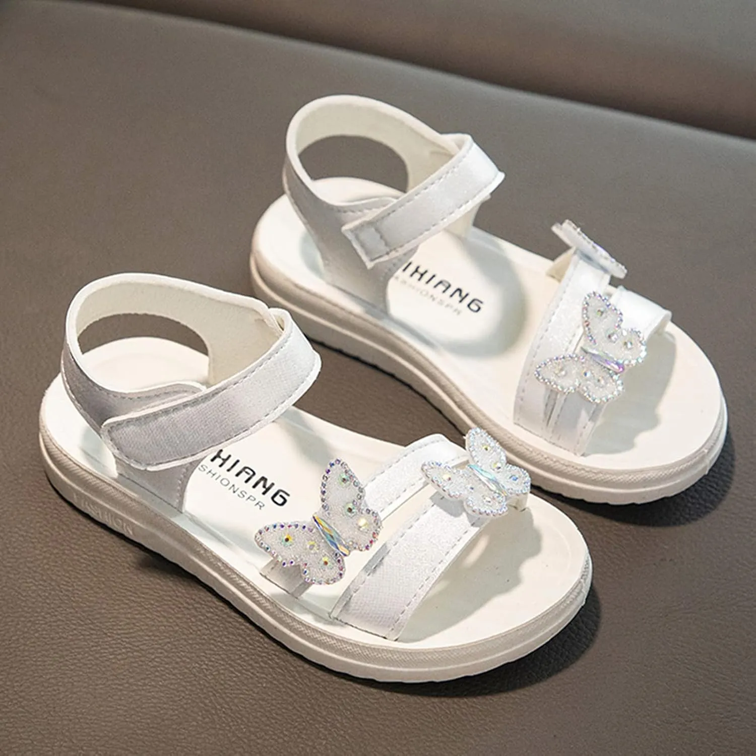 Girls Dress Sandals Kids Glitter Butterfly Princess Dress Shoes Open Toe Ankle Strap Buckle Flats Walking Sandal