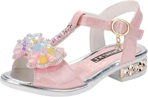 Girls Dress Sandals Kids Glitter Rhinestone Butterfly Princess Dress Shoes Open Toe Ankle Strap Buckle Dance Sandal